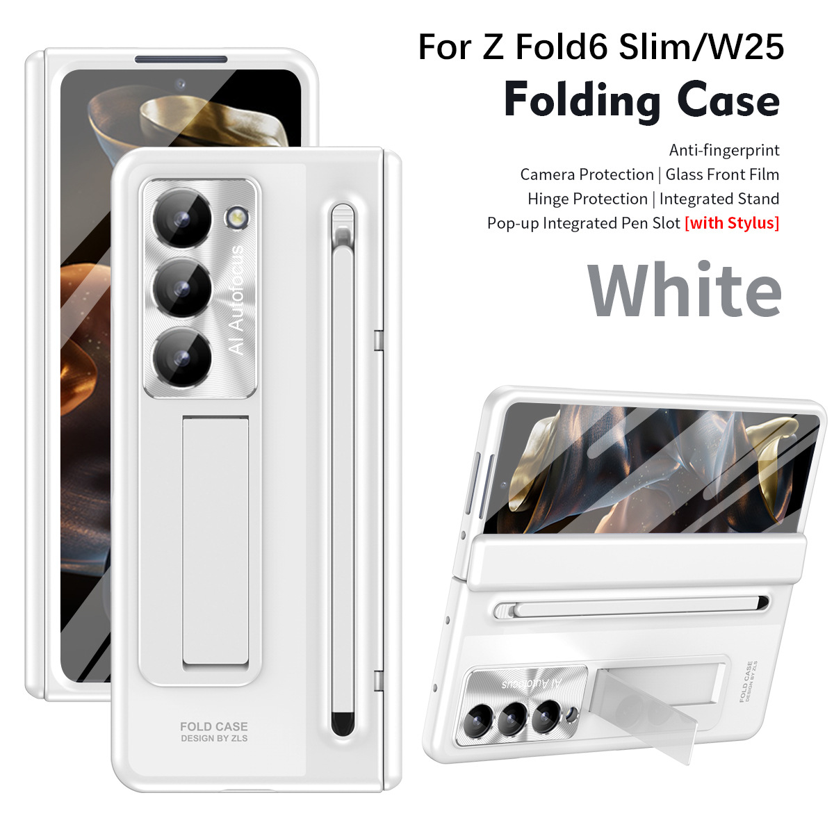 Compatible with Samsung Zfold 6 Slim phone case, Zfold SE folding W25 official pen slot case, integrated protective case - White Long Rainbow Z Fold 6 Slim