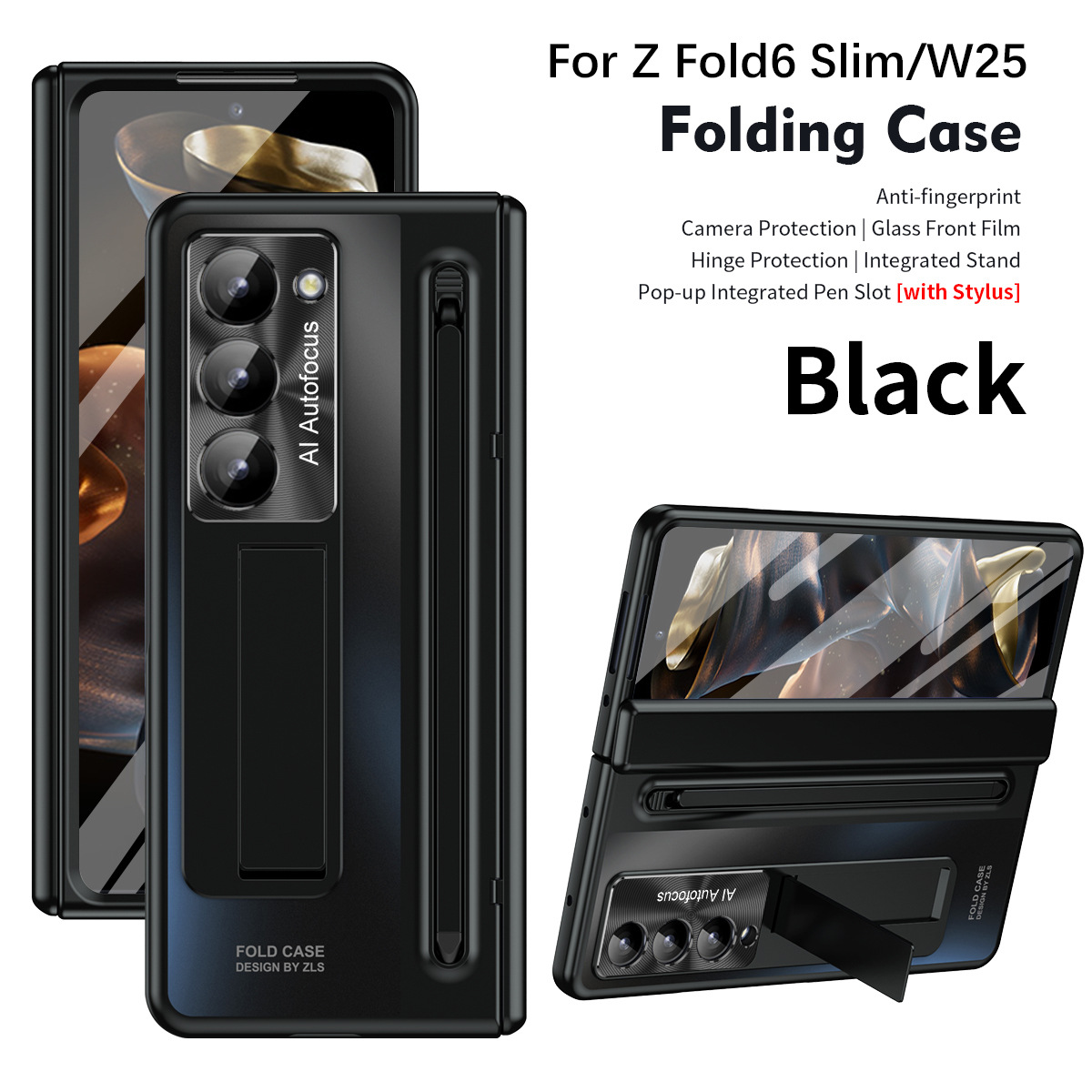 Compatible with Samsung Zfold 6 Slim phone case, Zfold SE folding W25 official pen slot case, integrated protective case - Black Long Rainbow Z Fold 6 Slim