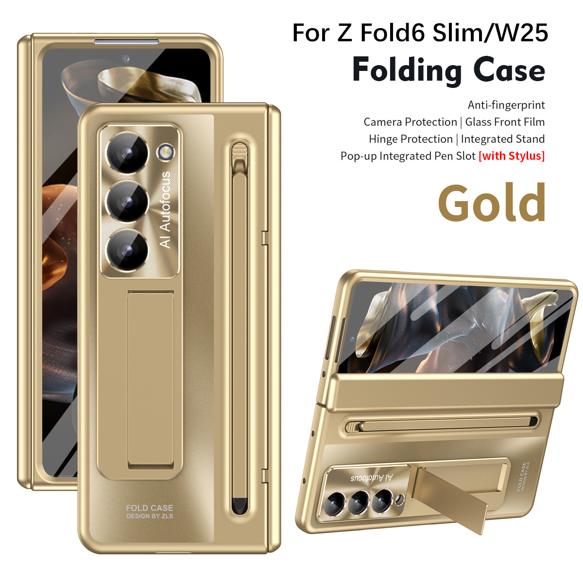 Compatible with Samsung Zfold 6 Slim phone case, Zfold SE folding W25 official pen slot case, integrated protective case - Golden Rainbow Z Fold 6 Slim
