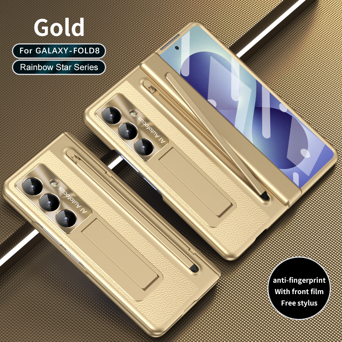 Compatible with Samsung Zfold8 Ultra phone case, FOLD8 folding official pen slot case, integrated anti-drop protective case. - Golden Rainbow Star UV Edge z fold8utrla