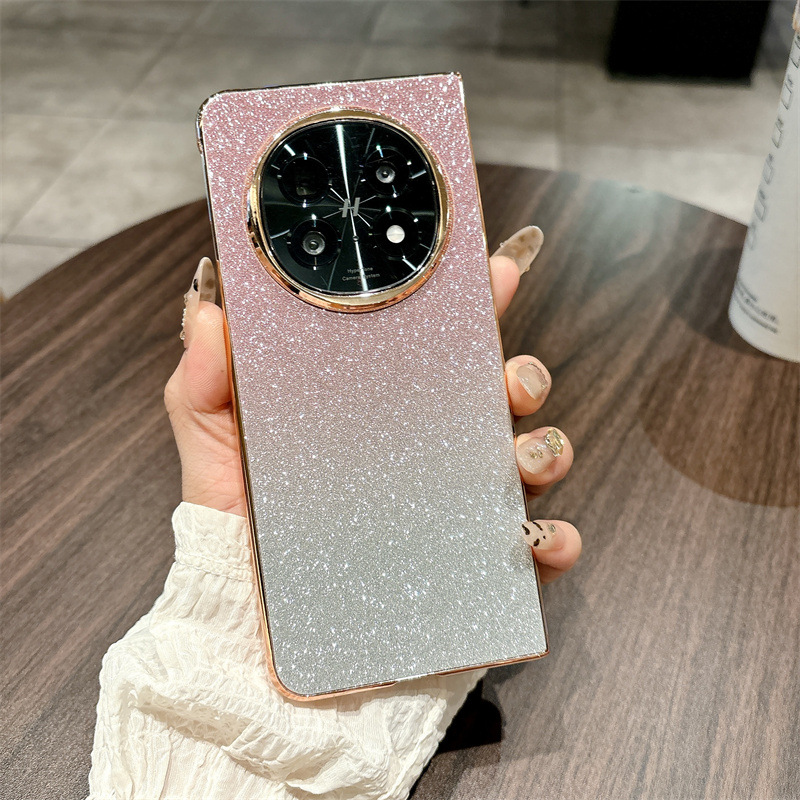 Compatible with OPPO Find N5 foldable phone case, FINDN3 electroplated glitter leather drop-proof protective case - Pink Stars OPPO Find N5