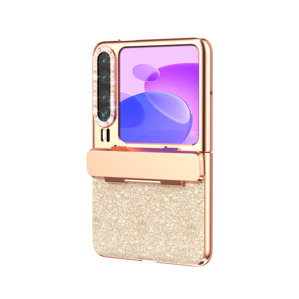 Huawei Pura X Phone Case, PURA X Foldable Screen Protector, Electroplated Glitter Hinge, Full Coverage, Drop-Proof Case - Gold-colored, film-free, shimmering glitter Huawei Pura X