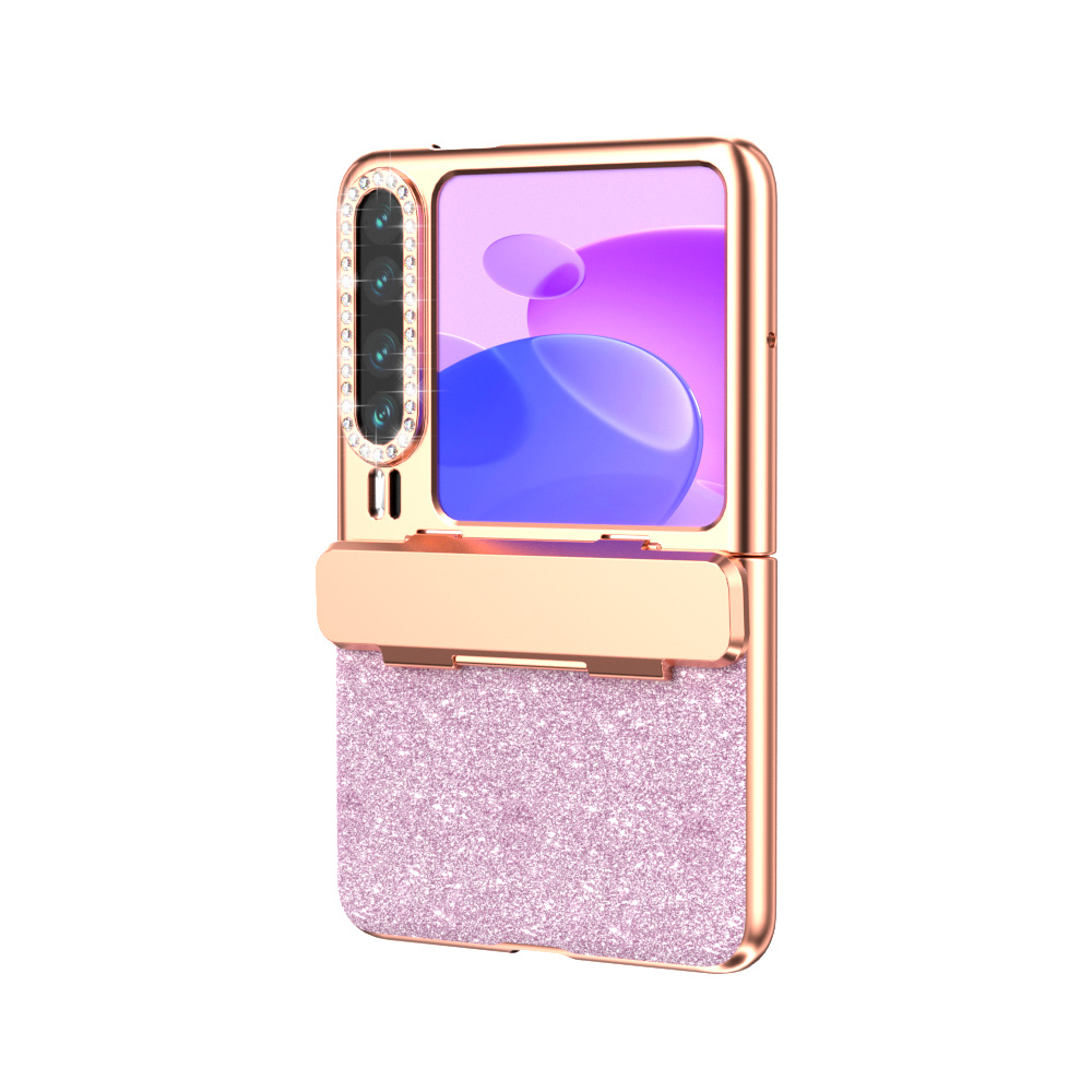 Huawei Pura X Phone Case, PURA X Foldable Screen Protector, Electroplated Glitter Hinge, Full Coverage, Drop-Proof Case - Pink, film-free, shimmering glitter Huawei Pura X
