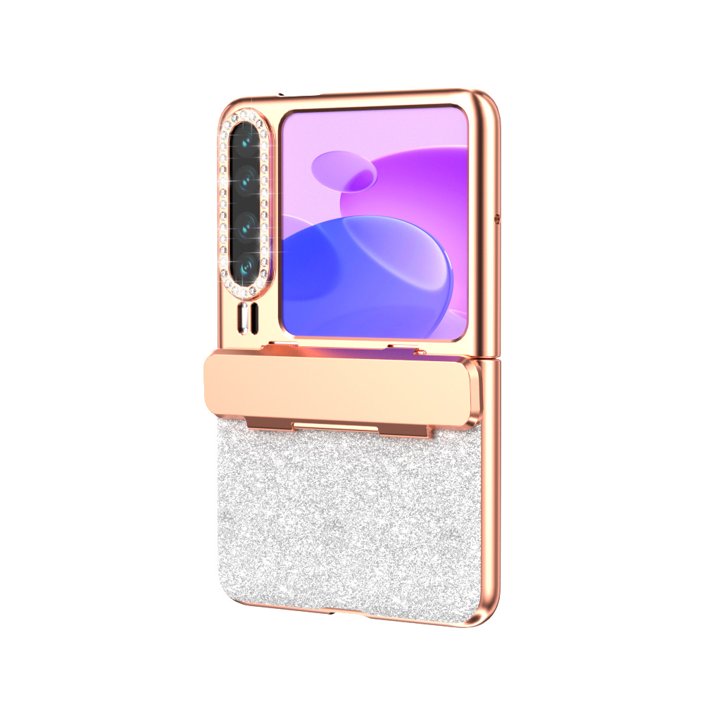 Huawei Pura X Phone Case, PURA X Foldable Screen Protector, Electroplated Glitter Hinge, Full Coverage, Drop-Proof Case - Silver Uncoated Crystal Glitter Huawei Pura X