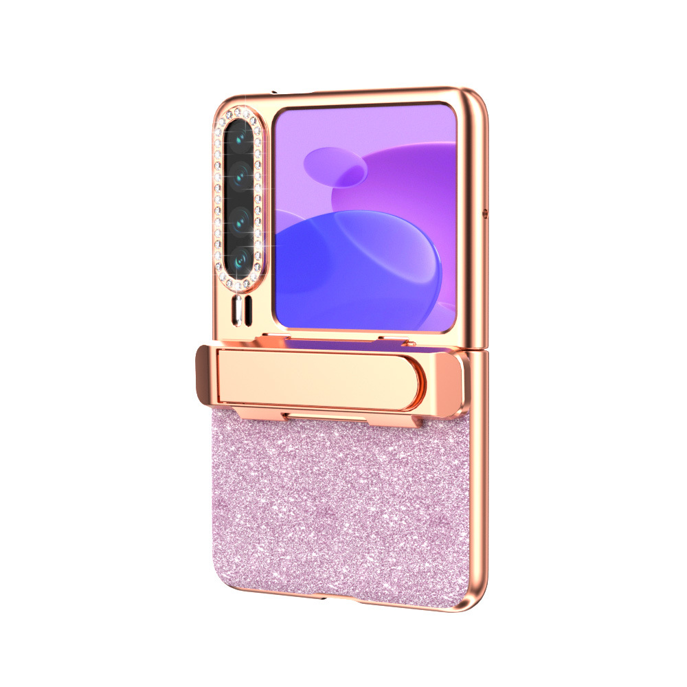 Huawei Pura X Phone Case, PURA X Foldable Screen Protector, Electroplated Glitter, Invisible Stand, Drop-Proof Case - Pink non-coating invisible bracket Huawei Pura X