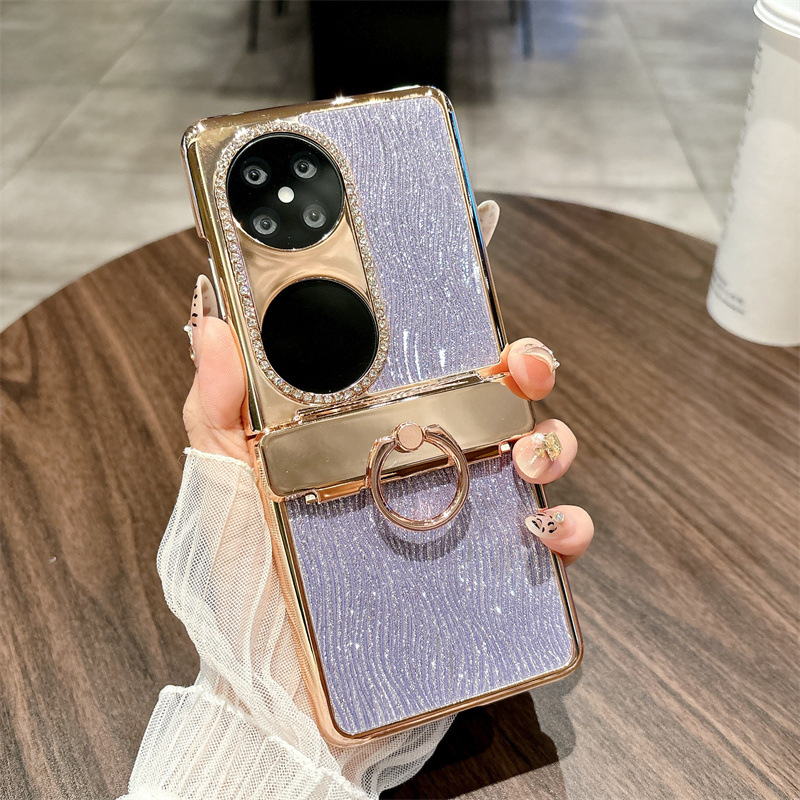 Huawei Pocket 2 Phone Case P50 Treasure Box Foldable Screen Protective Leather Case, Vegan Leather, Water Ripple Texture, 5G Drop Protection - Purple water ripple pattern Huawei Pocket 2