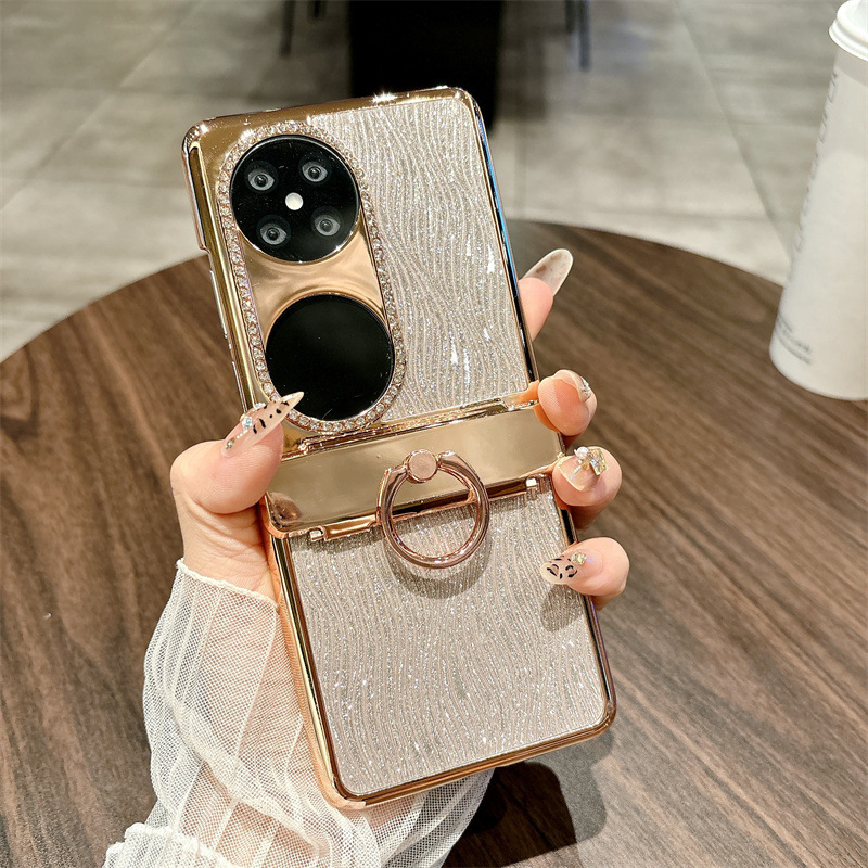 Huawei Pocket 2 Phone Case P50 Treasure Box Foldable Screen Protective Leather Case, Vegan Leather, Water Ripple Texture, 5G Drop Protection - Golden water ripple pattern Huawei Pocket 2