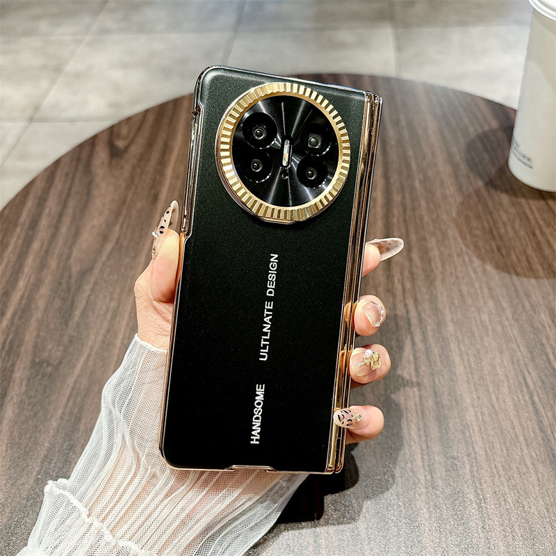 Compatible with Huawei Mate X5 phone case, MATEX3 foldable screen, light luxury electroplated aluminum alloy hinge, drop-proof protective case - Black Baida Mate X5