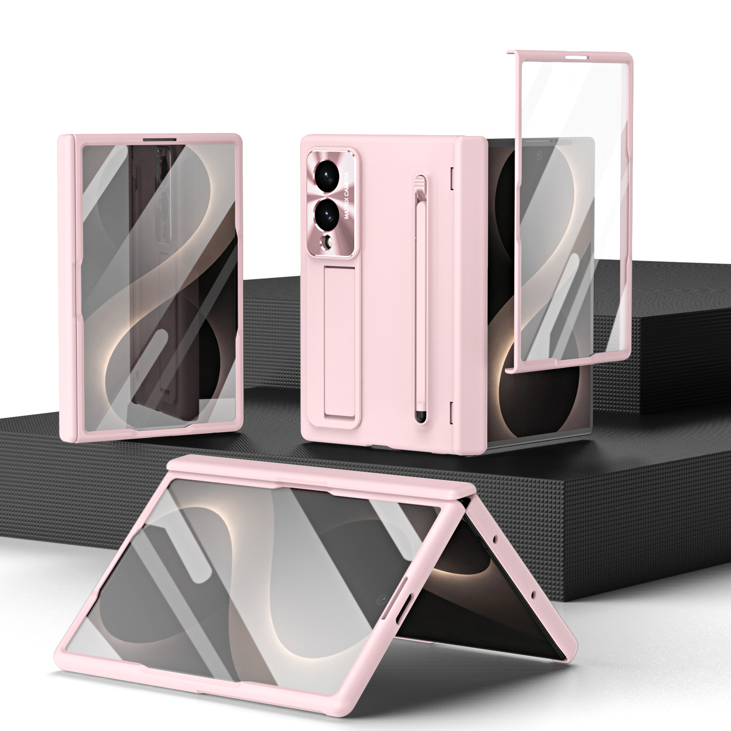 Compatible with Samsung Zfold 8 Wide phone case, FOLD8 folding pen slot case, integrated screen protector, full-coverage drop-proof protective case - Pink Rainbow zfold8ultra