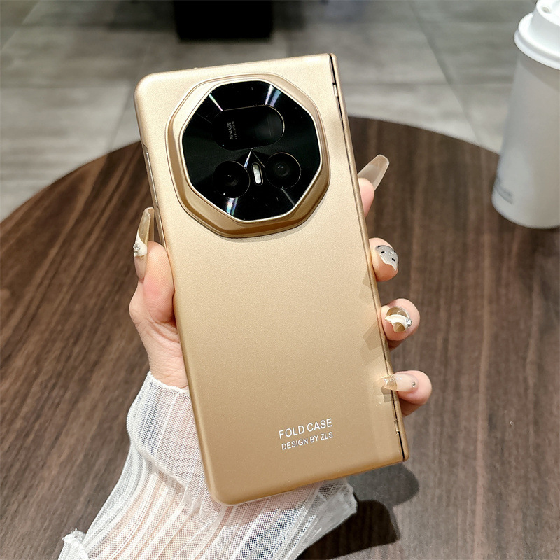 Honor MagicV5 phone case, solid color electroplated hinge, full-coverage hinge, drop-proof protective leather case. - Gold Premium Honor MagicV5