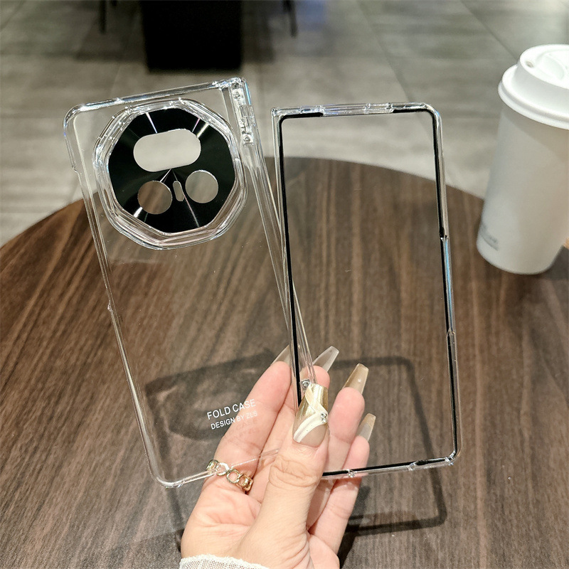 Honor MagicV5 phone case, solid color electroplated hinge, full-coverage hinge, drop-proof protective leather case. - Transparent Premium Honor MagicV5