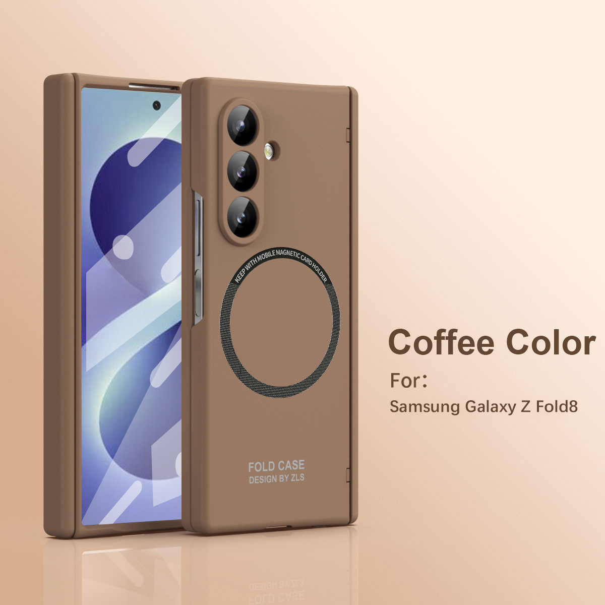 Compatible with Samsung Zfold 8 Ultra phone case, magnetic pen slot hinge, drop-proof protective case - Caramel-colored magnetic closure Samsung Z Fold 8 Ultra