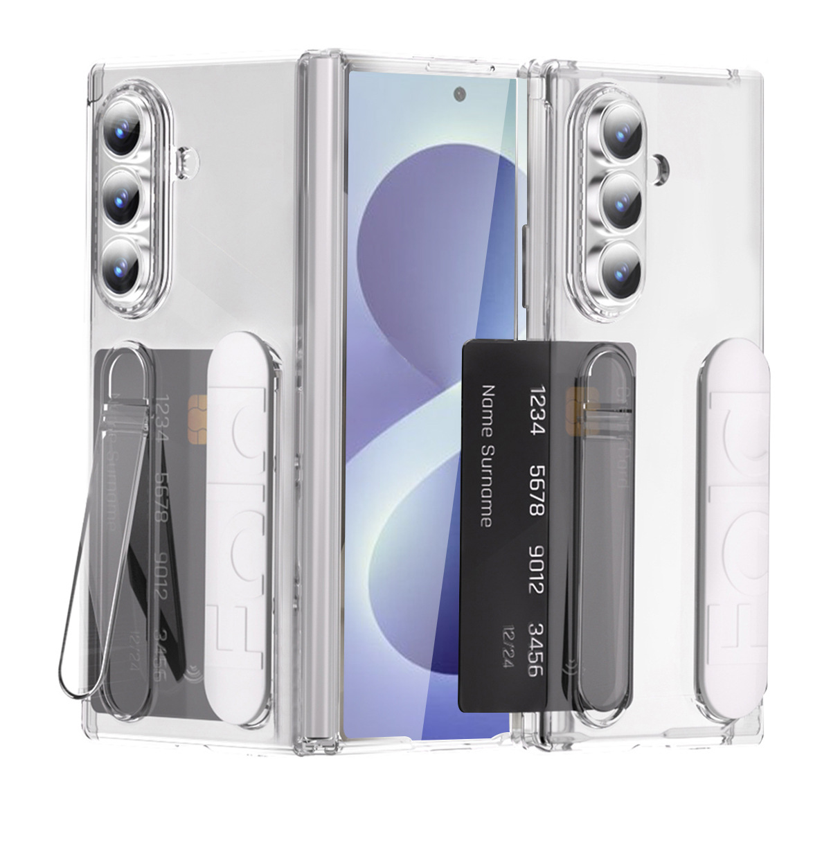 Compatible with Samsung Zfold8 Ultra phone case, FOLD8 folding official wristband, card slot type case and screen protector - Transparent Rainbow Square Two-Piece Set zfold8utrla