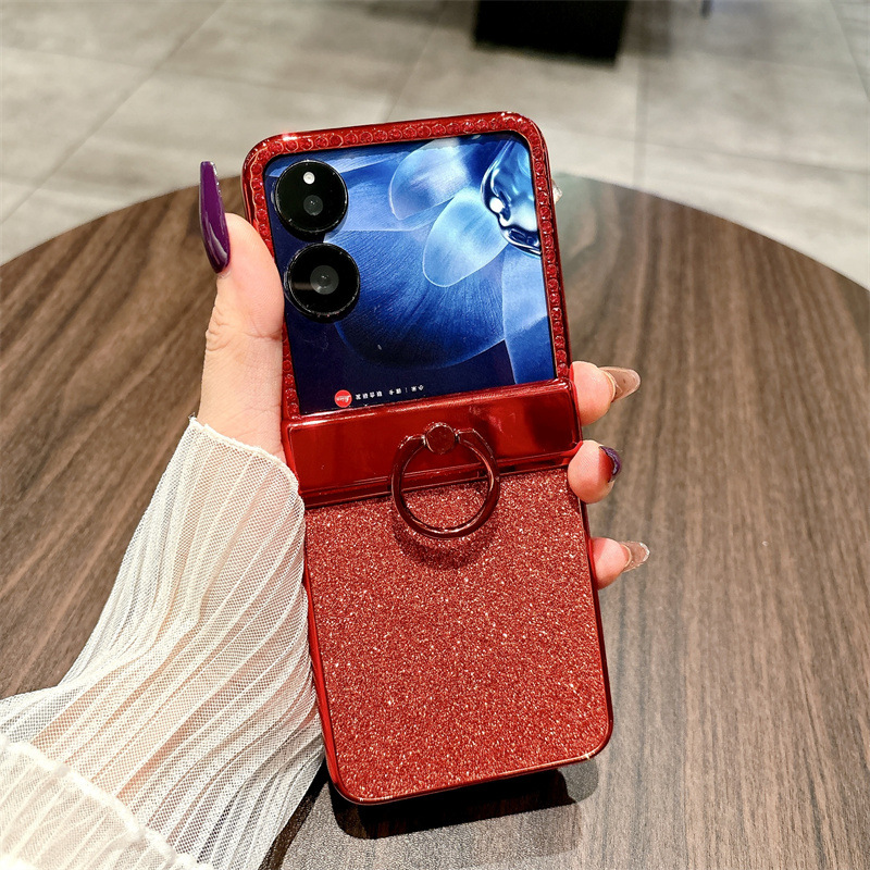 Compatible with Xiaomi MIX Flip phone case, China Red folding ring glitter full-coverage hinge drop protection - Red Starry Sky No Film Xiaomi MIX Flip