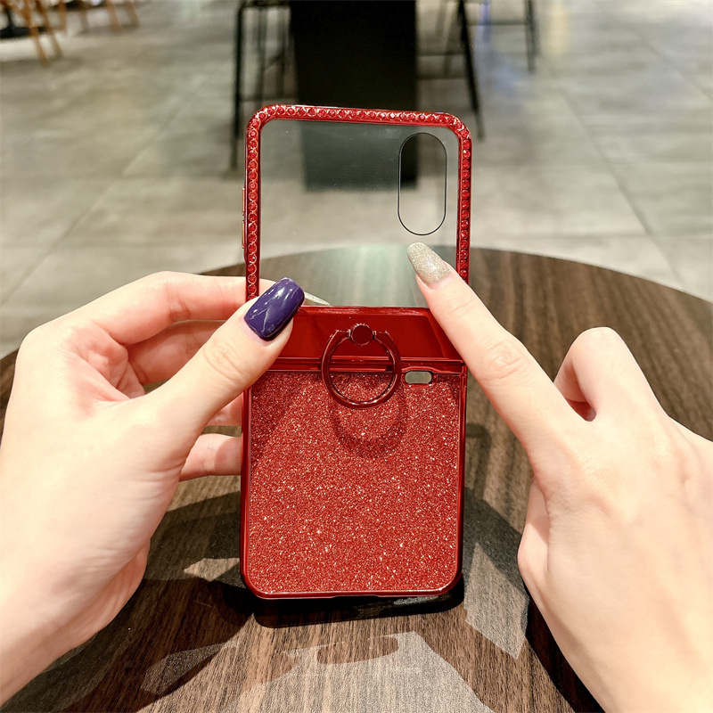 Compatible with Honor Magic V Flip2 phone case, foldable screen ring, luxury diamond-studded drop-proof protective case - Red Starry Sky with Screen Protector Honor Magic V Flip2