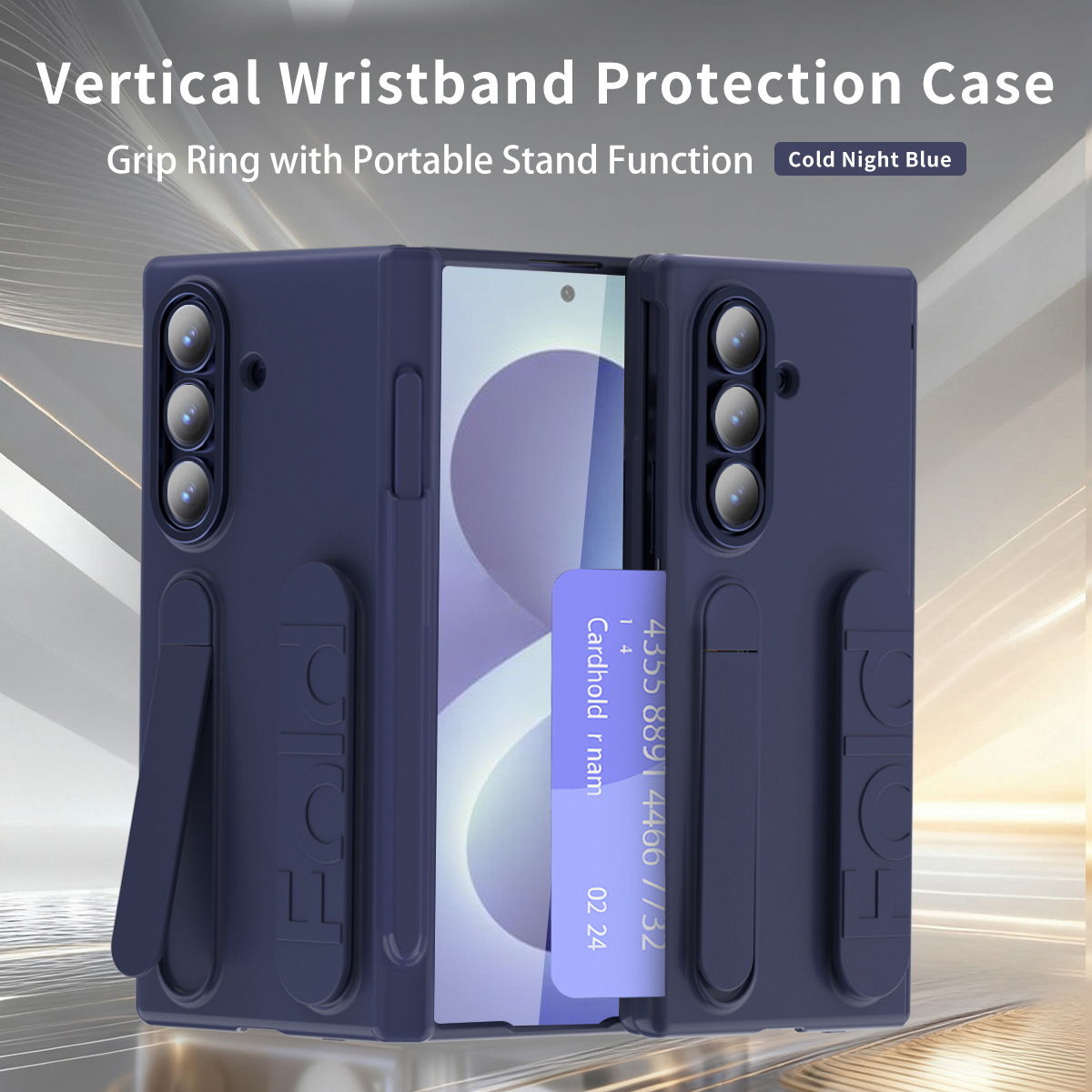 Compatible with Samsung Zfold8 phone case, FOLD7 folding official wrist strap, card slot, pen slot, integrated protective case. - Blue pen slot version Z Fold7