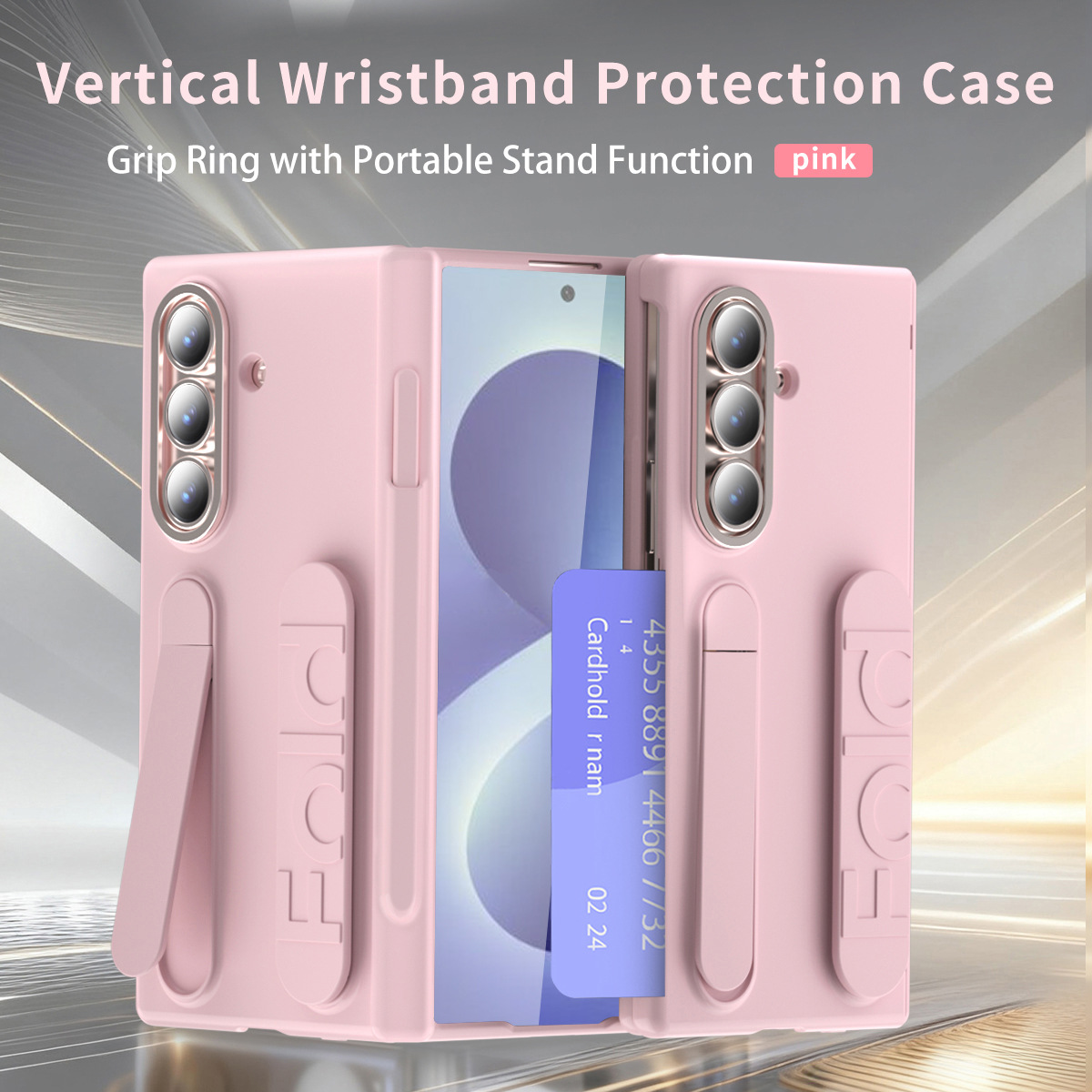Compatible with Samsung Zfold8 phone case, FOLD7 folding official wrist strap, card slot, pen slot, integrated protective case. - Pink pen slot version z fold7
