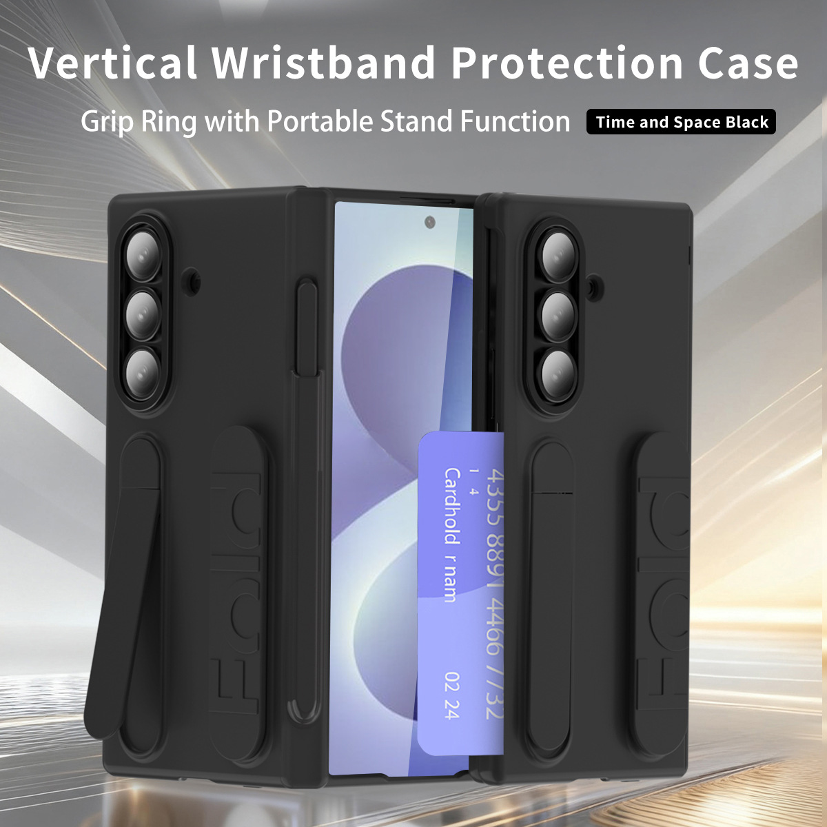 Compatible with Samsung Zfold8 phone case, FOLD7 folding official wrist strap, card slot, pen slot, integrated protective case. - Black pen slot version Z Fold7