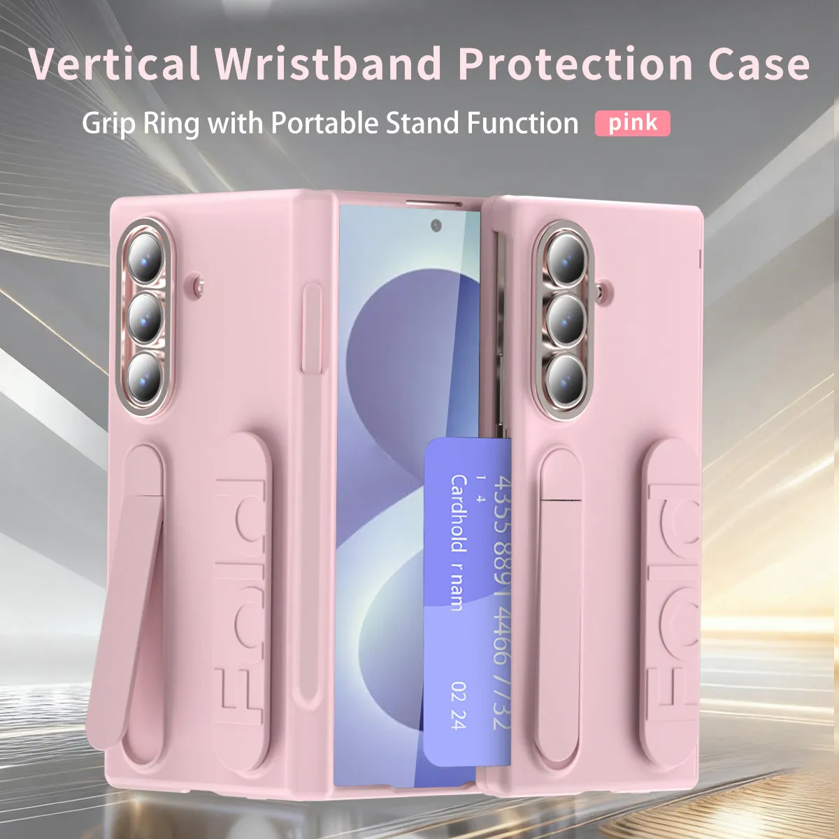 Compatible with Samsung Zfold8 phone case, FOLD7 folding official wrist strap, card slot, pen slot, integrated protective case. - Pink pen slot version z fold7