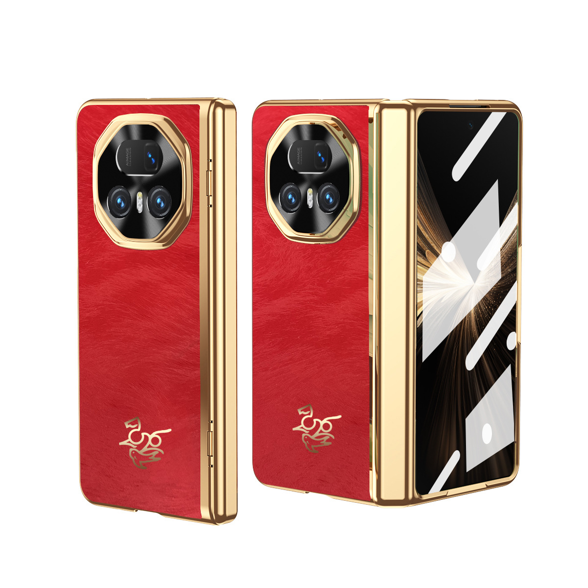 Honor MagicV5 Phone Case, Magicv3 Electroplated Vegan Leather, China Red, Full Coverage, Drop-Proof Protective Case - Red Year of the Horse Limited Edition Honor MagicV5