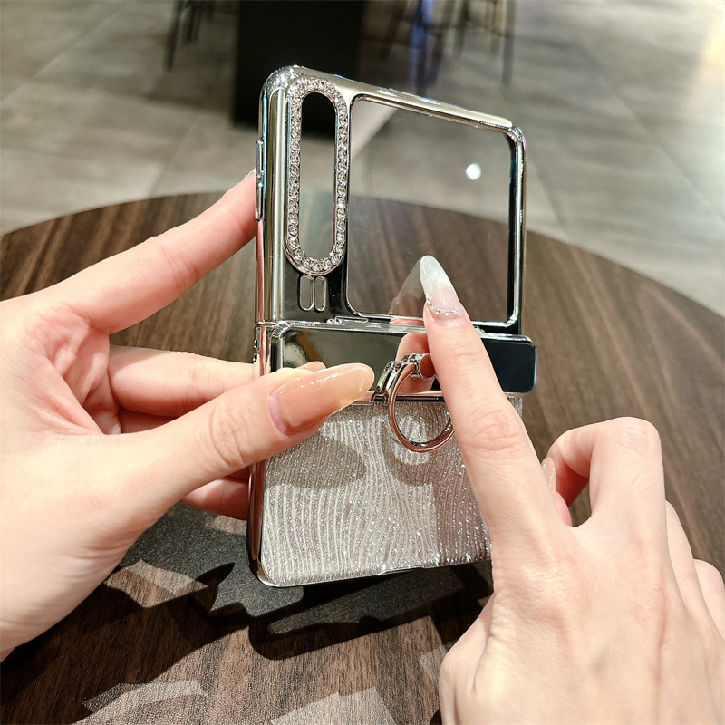 Huawei Pura X Phone Case, PURA X Foldable Screen Water Ripple Electroplated Ring Glitter Hinge Drop Protection Applicable - Silver water ripple band film Huawei Pura X