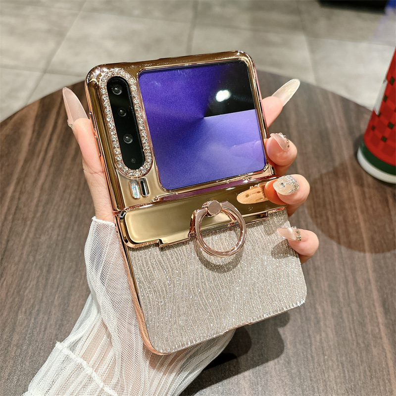 Huawei Pura X Phone Case, PURA X Foldable Screen Water Ripple Electroplated Ring Glitter Hinge Drop Protection Applicable - Gold water ripple pattern with protective film Huawei Pura X